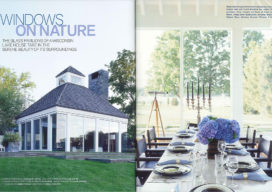 Magazine spread showing great room exterior and interior