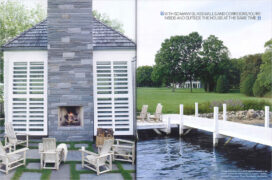 Magazine spread showing exterior of home and Lake Geneva