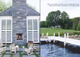 Magazine spread showing exterior of home and Lake Geneva
