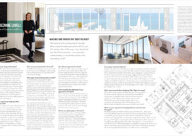 Magazine spread showing designer Suzanne Lovell's plans for a penthouse in the St. Regis Chicago, formerly Wanda Vista Tower