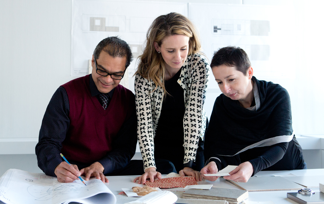 Suzanne Lovell Inc. interior architects and interior designers studying fabrics and architectural materials