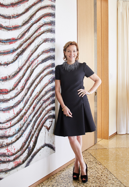 Suzanne Lovell in a residence she designed in Naples, FL with artwork by Tsuyoshi Maekawa