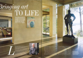 WSJ Financial Times magazine spread featuring an art filled residential hallway