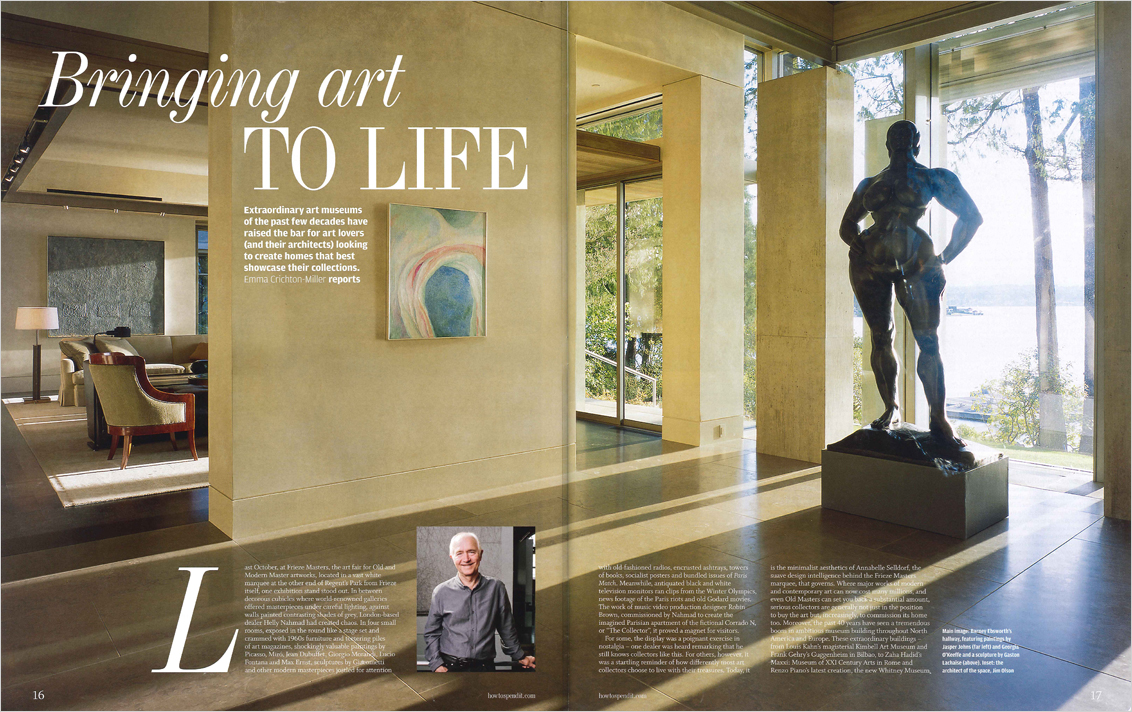 WSJ Financial Times magazine spread featuring an art filled residential hallway