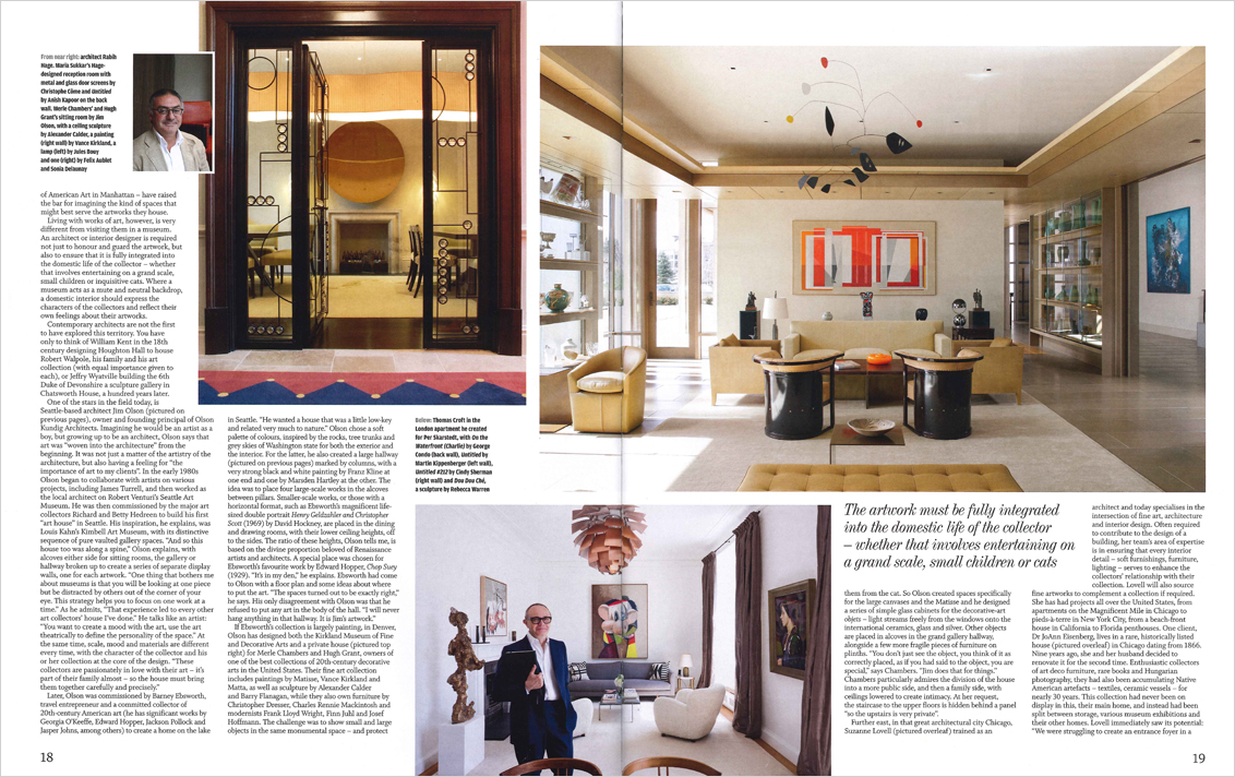 WSJ Financial Times magazine spread featuring 3 residences designed to showcase fine art collections
