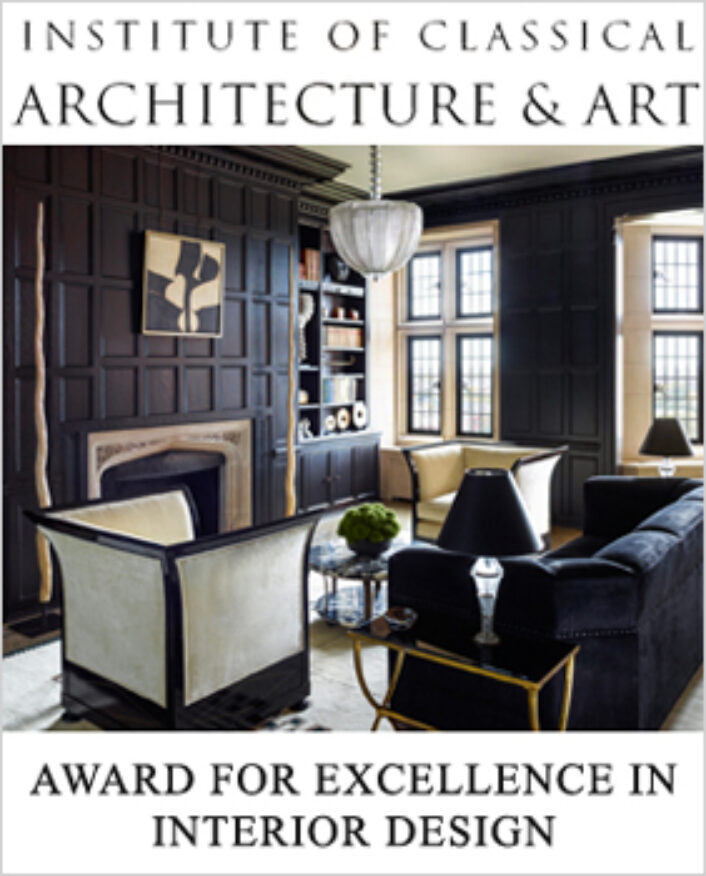 Library designed in black and white by Suzanne Lovell Inc. in ICAA Award Winning interior