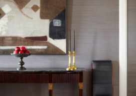 Dining room detail featuring a Buffa sideboard and a painting by Kenzo Okada