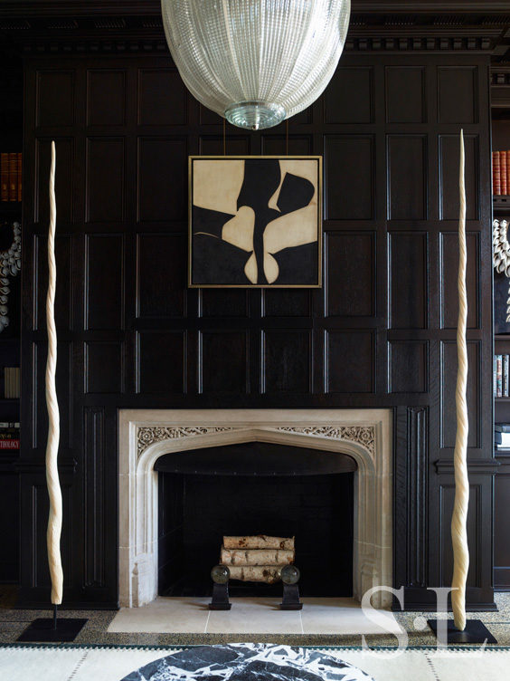 Library fireplace detail