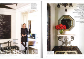 Antiques & Fine Art Magazine 2 page spread of Lakeview Residence, picturing Suzanne Lovell in the Gallery and the entry vestibule