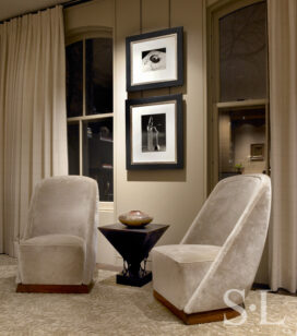 Lincoln Park Chicago landmark residence seating area with a Gene Summers bronze table and a pair of photographs by André Kertész