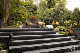 Lincoln Park Chicago landmark residence backyard with bluestone patio and limestone steps