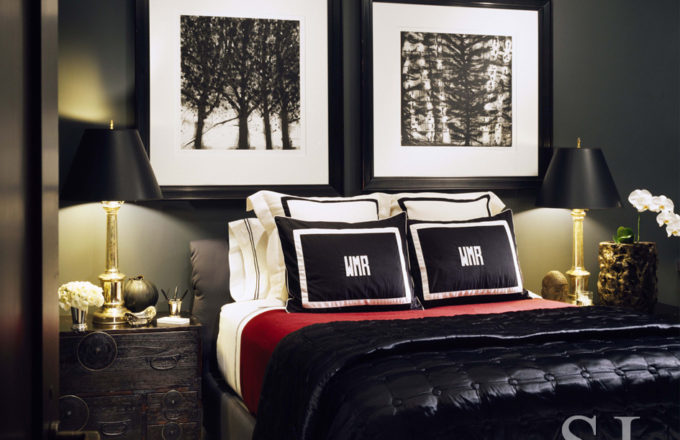 Chicago townhome son's bedroom in black and white with artwork by Katherine Bowling