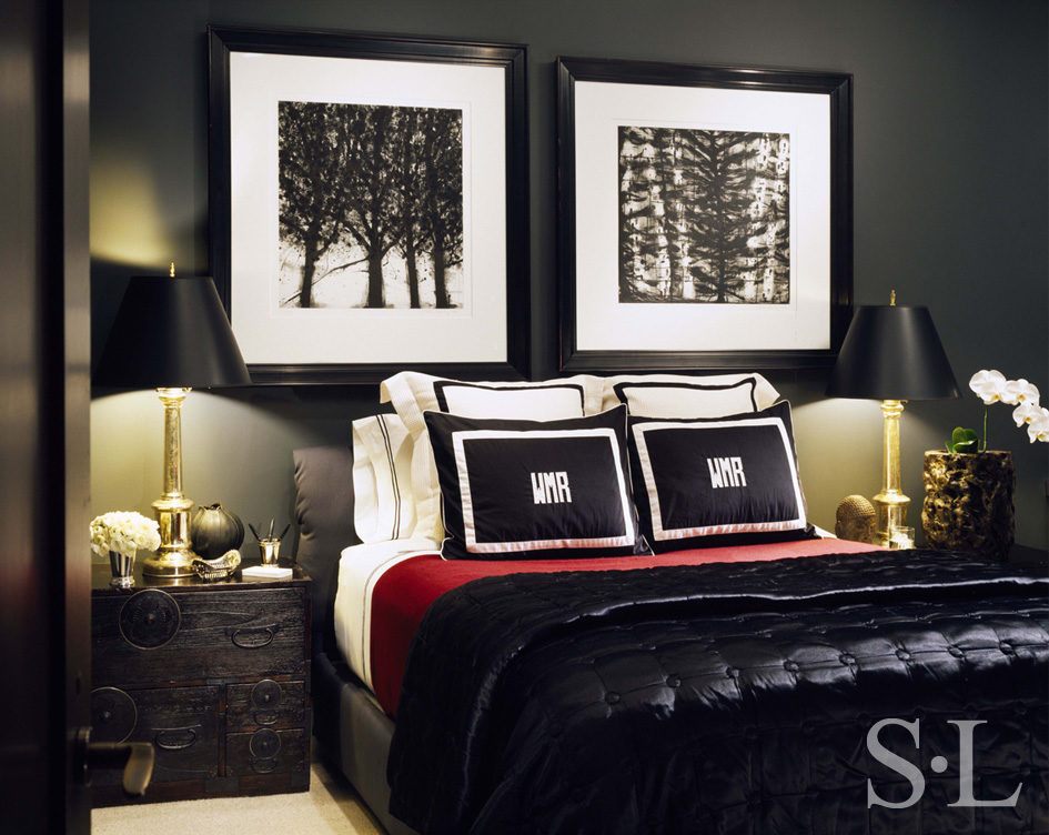 Chicago townhome son's bedroom in black and white with artwork by Katherine Bowling