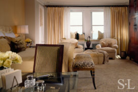 1920s era Lake Shore Drive penthouse bedroom designed in soft neutral palette