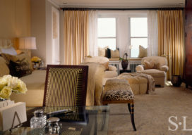 1920s era Lake Shore Drive penthouse bedroom designed in soft neutral palette
