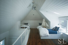 Children's room in white and blue with nautical theme