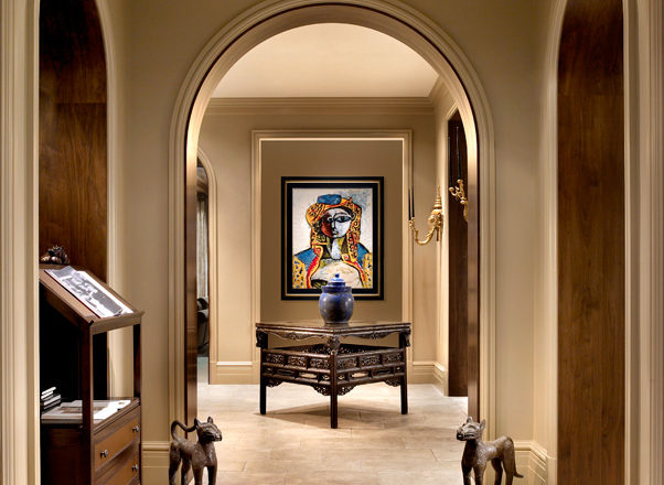 Hallway in Chicago Lincoln Park residence with artwork by Vic Muniz