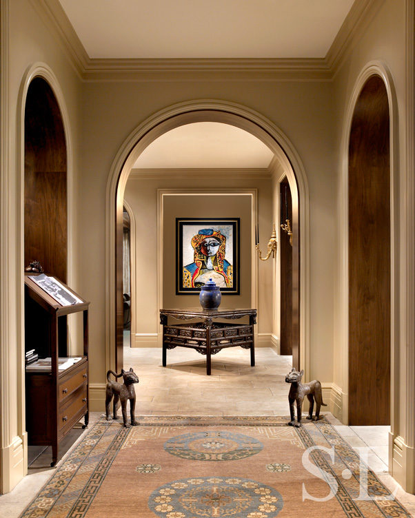 Hallway in Chicago Lincoln Park residence with artwork by Vic Muniz