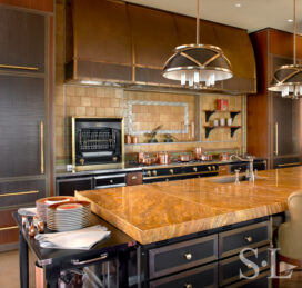 Chicago skyline penthouse kitchen featuring La Cornue