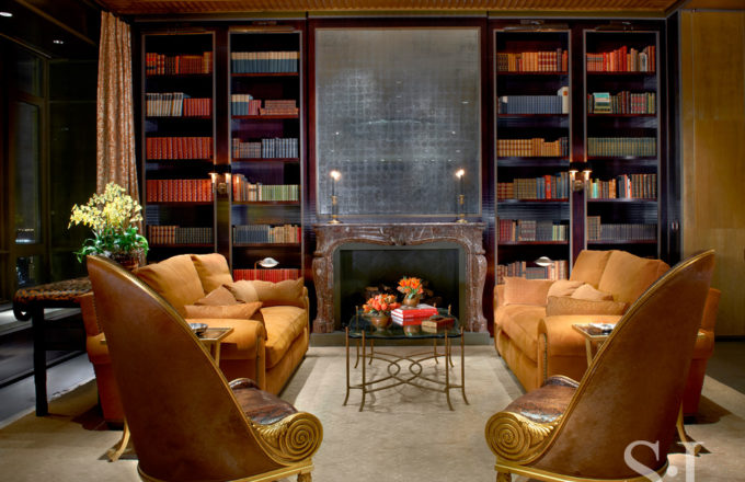 Great room library Great room library with reproduction Paul Iribe chairs by Frank Pollaro