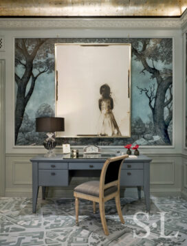 St. Regis NY owner’s suite desk with artwork by Greg Lauren above