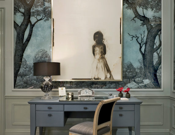 St. Regis NY owner’s suite desk with artwork by Greg Lauren above