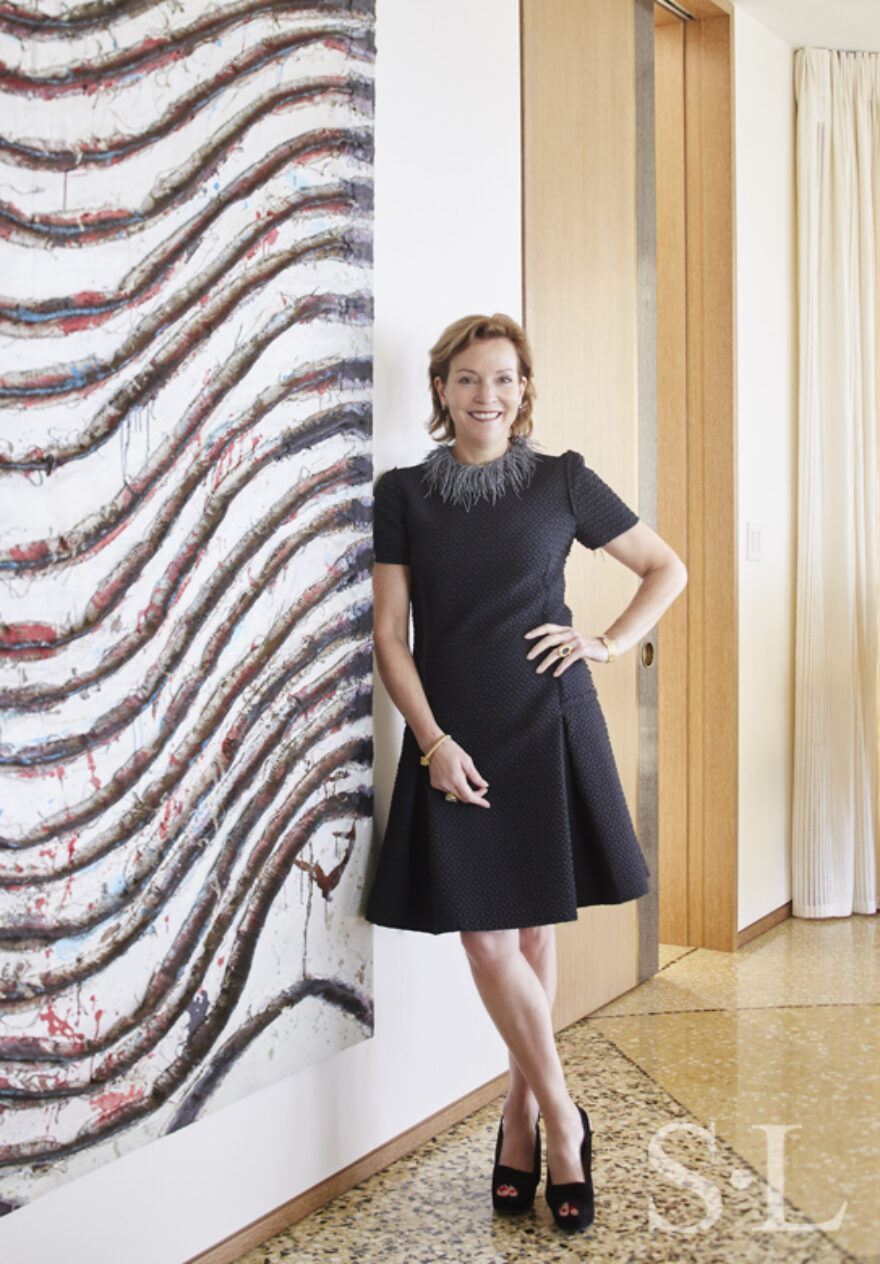 Suzanne Lovell in a residence she designed in Naples, FL with artwork by Tsuyoshi Maekawa