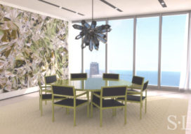 3D architectural rendering or dining room of penthouse in the St. Regis Chicago skyscraper
