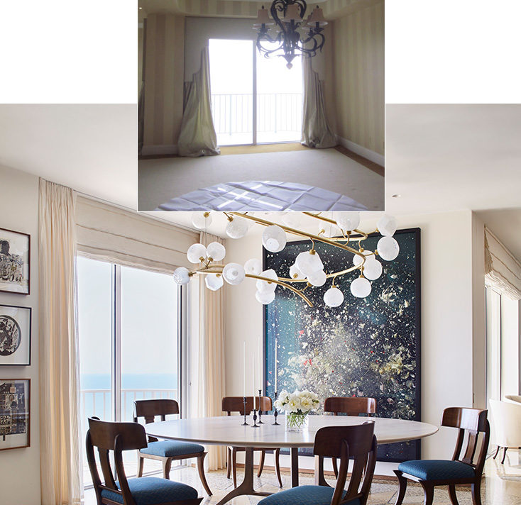 Before and after views of dining room in Naples, FL penthouse