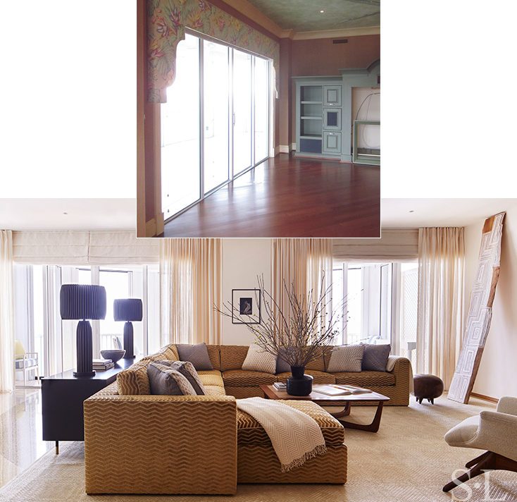 Before and after views of family room in Naples, FL penthouse