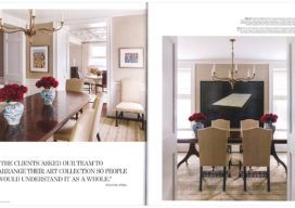 Luxe Chicago magazine spread showcasing 2 views of dining room featuring artwork by Jean Dubuffet