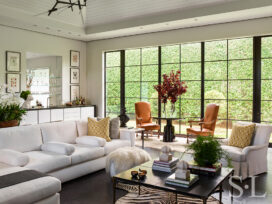 Light and bright great room with Hopes windows and French doors