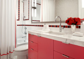 Girl's bathroom designed in whites and deep pink