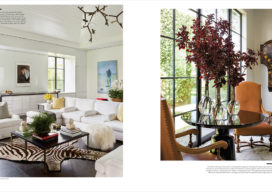 LUXE Magazine 2 page spread of Palm Beach golf cottage designed by Suzanne Lovell showing great room details