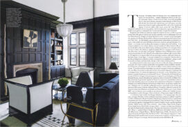 Marie Claire Maison, Italy, magazine 2 page spread picturing library of Lakeview Residence interior renovation