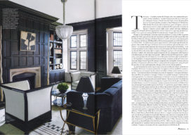 Marie Claire Maison, Italy, magazine 2 page spread picturing library of Lakeview Residence interior renovation