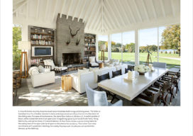 NYSID book layout featuring Lake House great room designed by Suzanne Lovell Inc. with full-height window walls