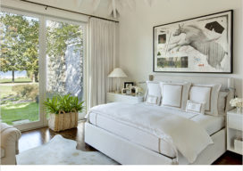 NYSID book layout featuring Lake House bedroom with white-on-white palette and dark wood floors