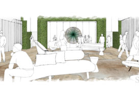 Suzanne Lovell Inc. designs for EXPO Chicago VIP Lounge – 3D elevation drawing