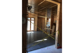 Interior view during construction of lake house in Michigan