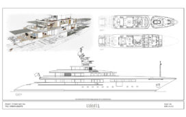 Elevations and drawings of Eternity yacht as designed by Suzanne Lovell Inc.