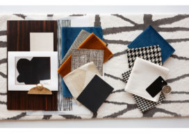 Fabric and material palette concept for a yacht designed by Suzanne Lovell Inc.