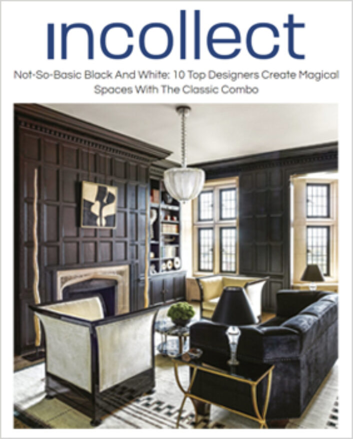 Incollect article featuring black and white room designed by Suzanne Lovell Inc.