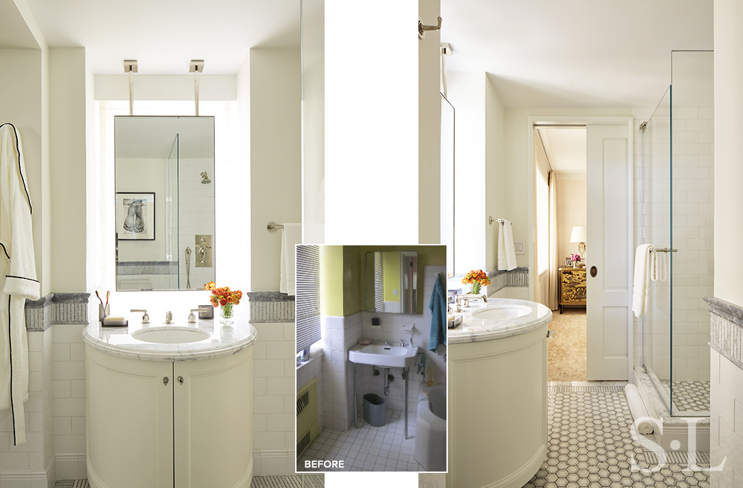 Guest bathroom interior design renovation before and after in New York apartment
