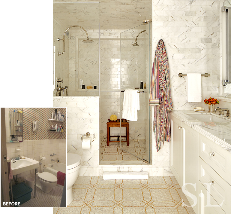 Master bathroom interior design renovation before and after in New York apartment