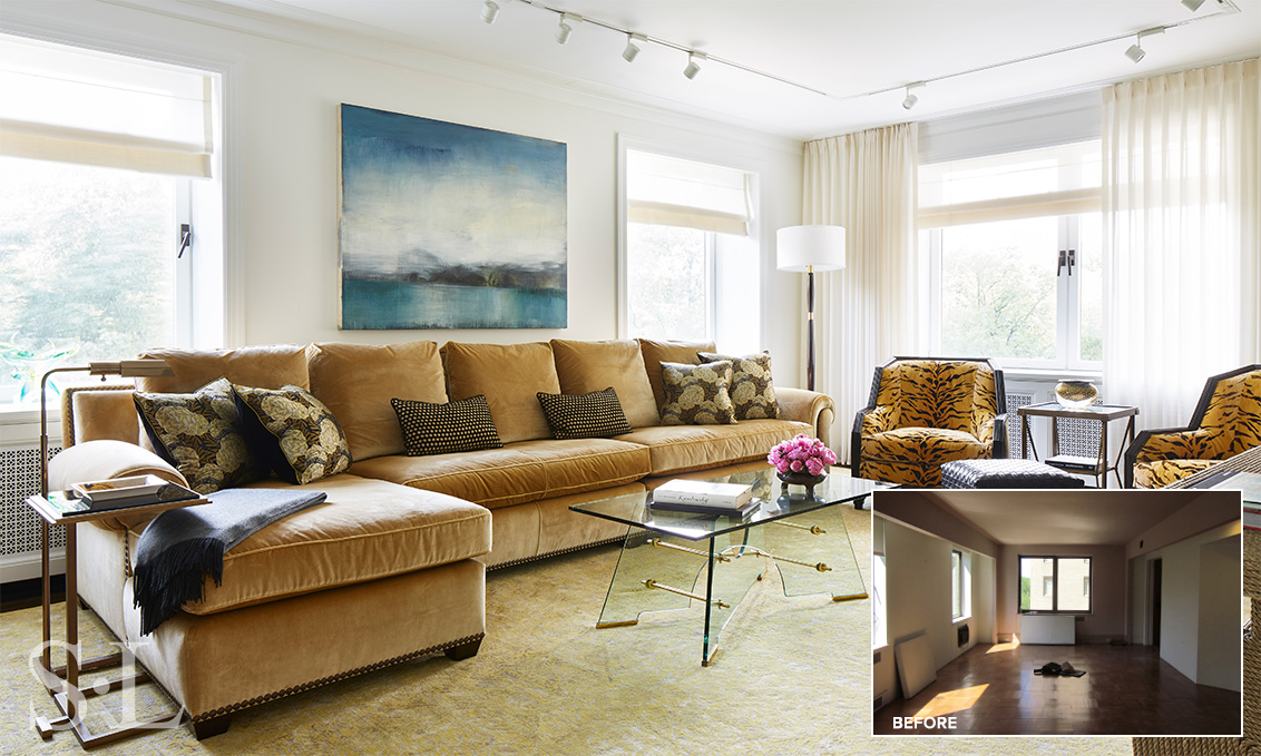 Living room interior design renovation before and after in New York apartment