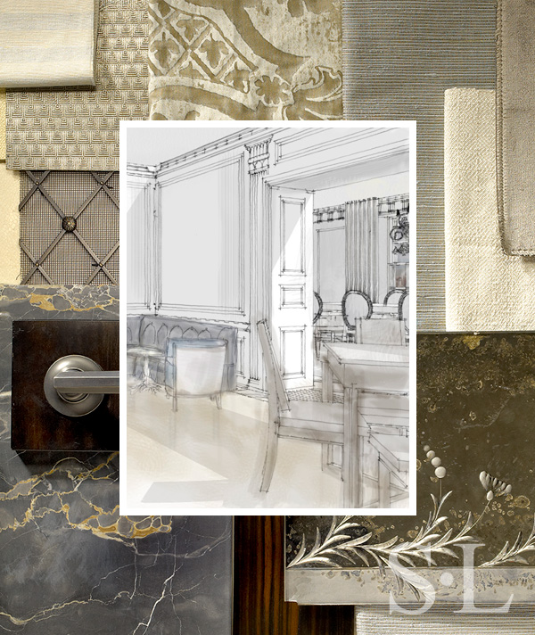 Material palette and drawing of award winning interior renovation