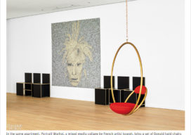 Entry gallery in Miami Beach penthouse designed by Suzanne Lovell featuring artwork by Joseph and chairs by Donald Judd