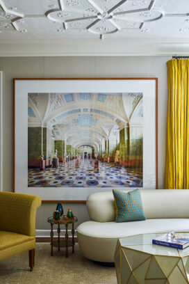 Scarsdale NY residence living room detail featuring Napoleon Lounge Chair by Lutyens and artwork by Candida Hofer