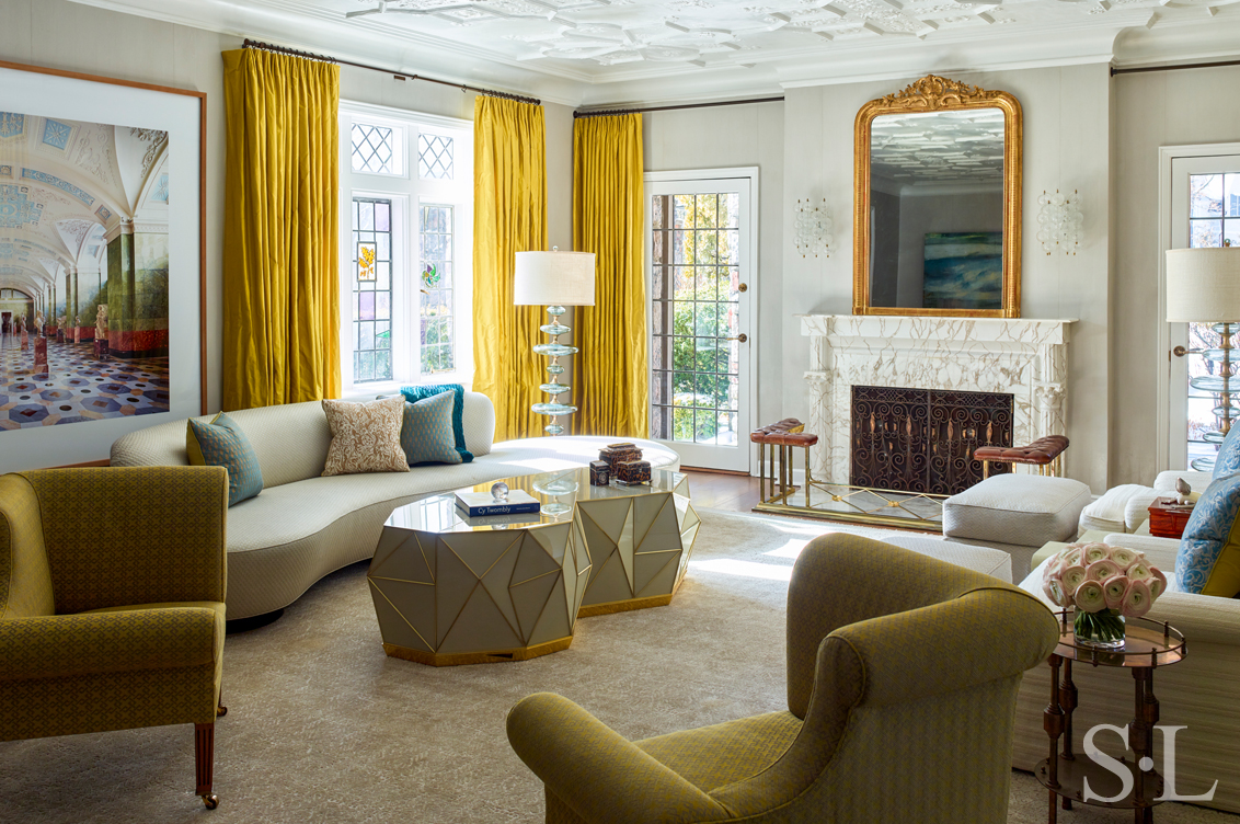 Scarsdale NY residence living room renovation in a 1929 Tudor-style house, architecture and interior design by Suzanne Lovell Inc.